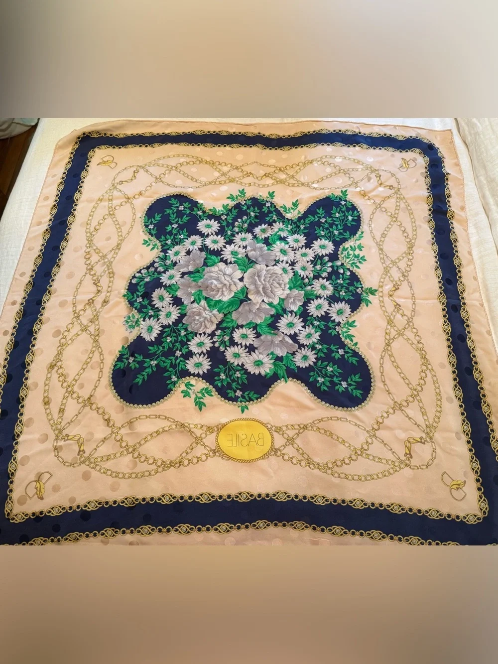 Vintage Basile 100% Silk Scarf Floral &Gold Made in Italy